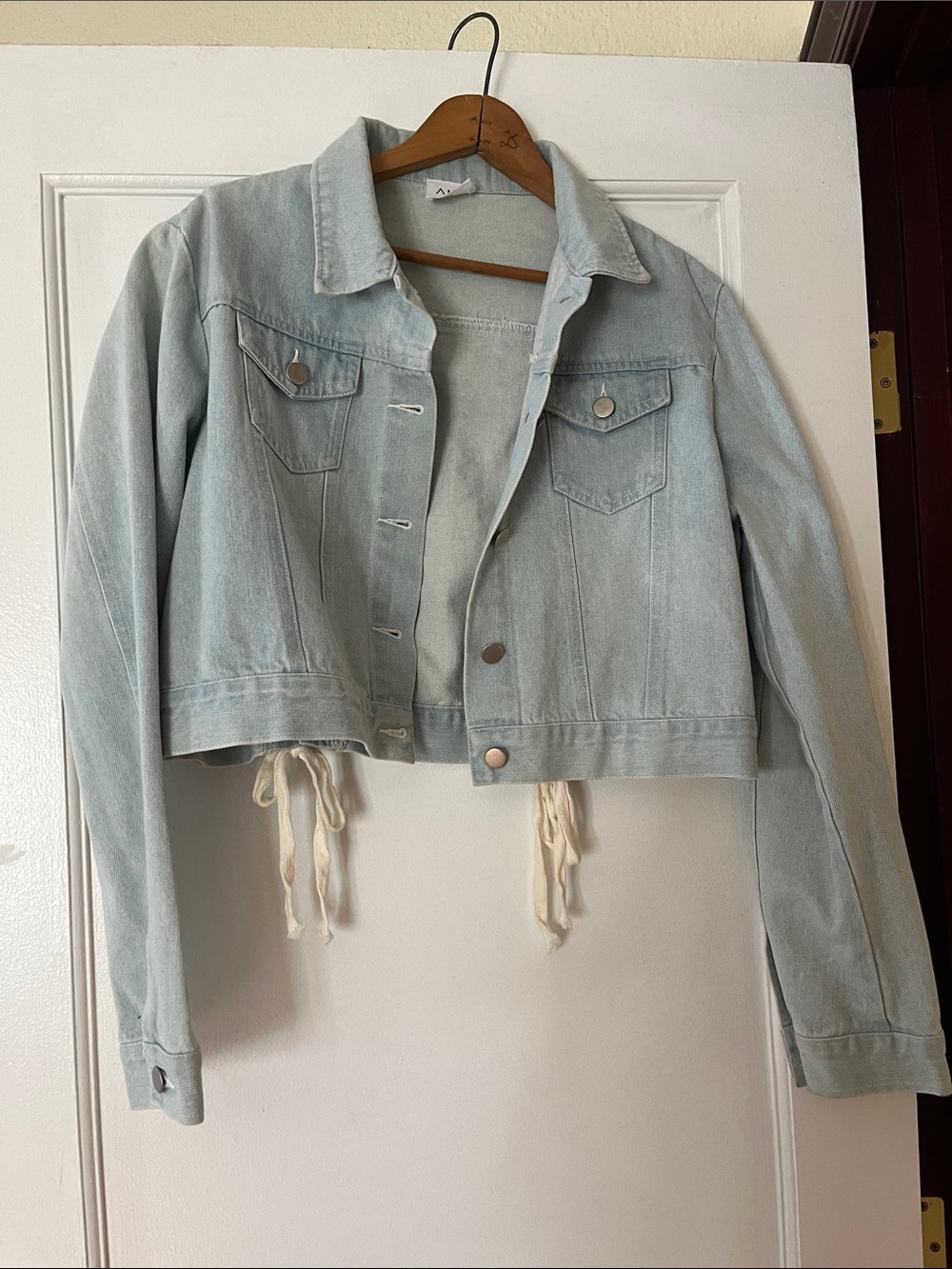 MT Pale Blue Cropped Denim Jacket with Drawstring
